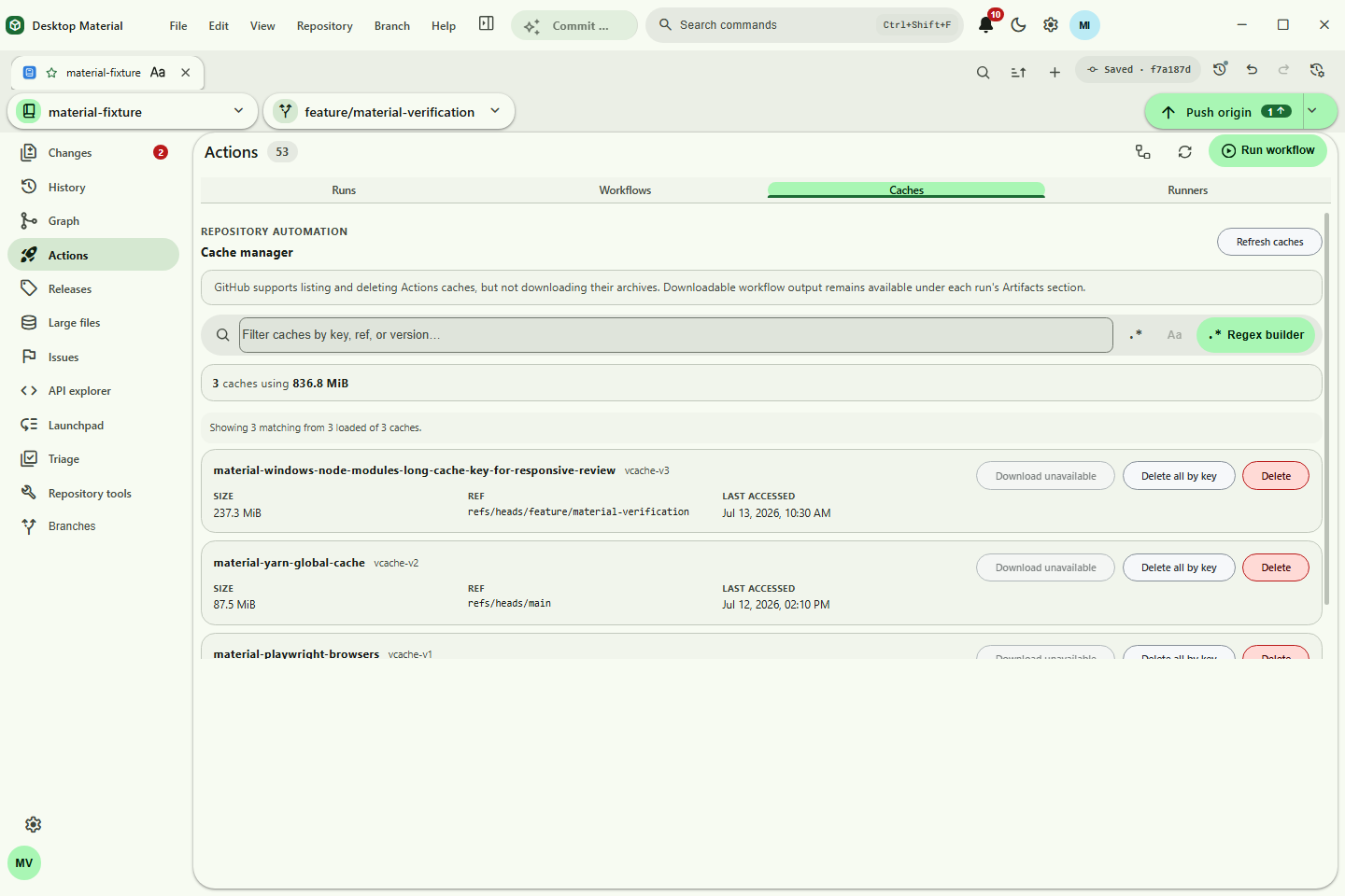Actions cache manager