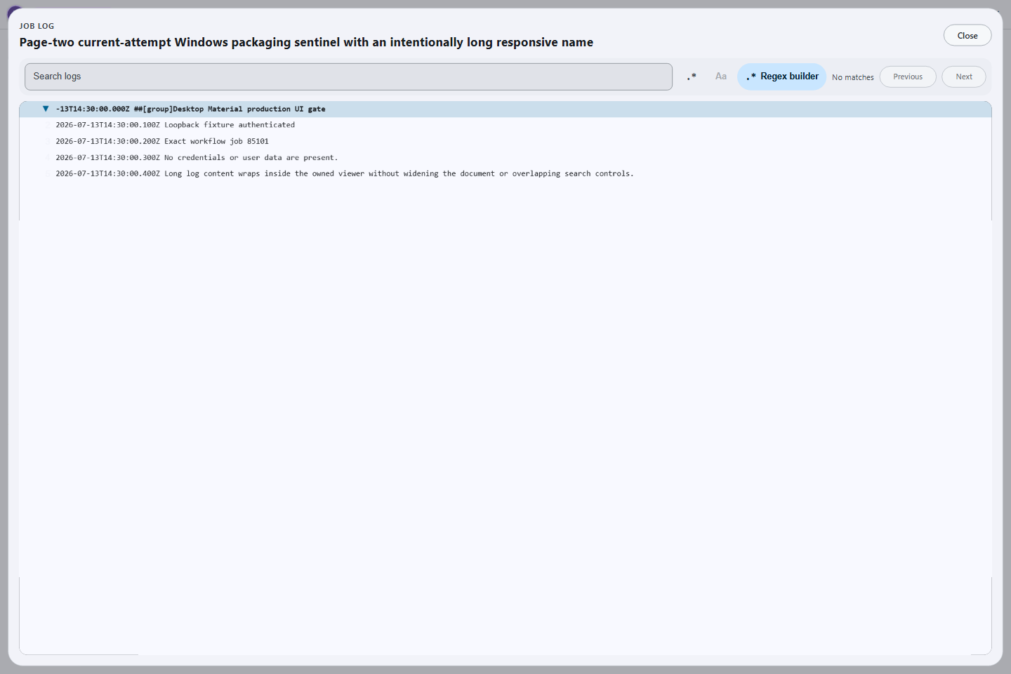 Searchable Actions job log