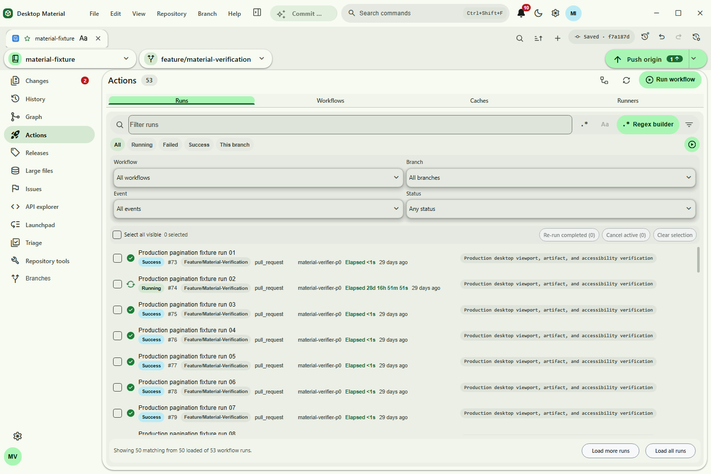 Actions run pagination