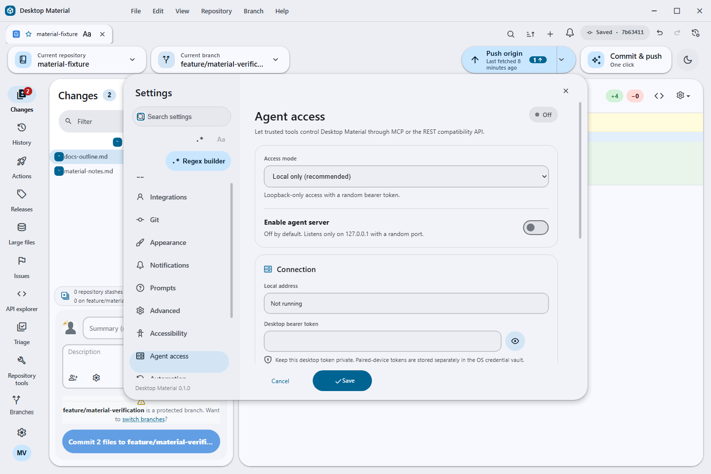 Local agent access settings