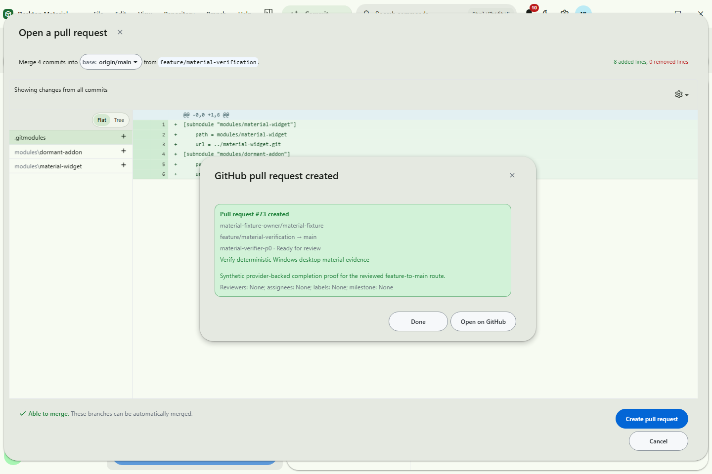 Create pull request success