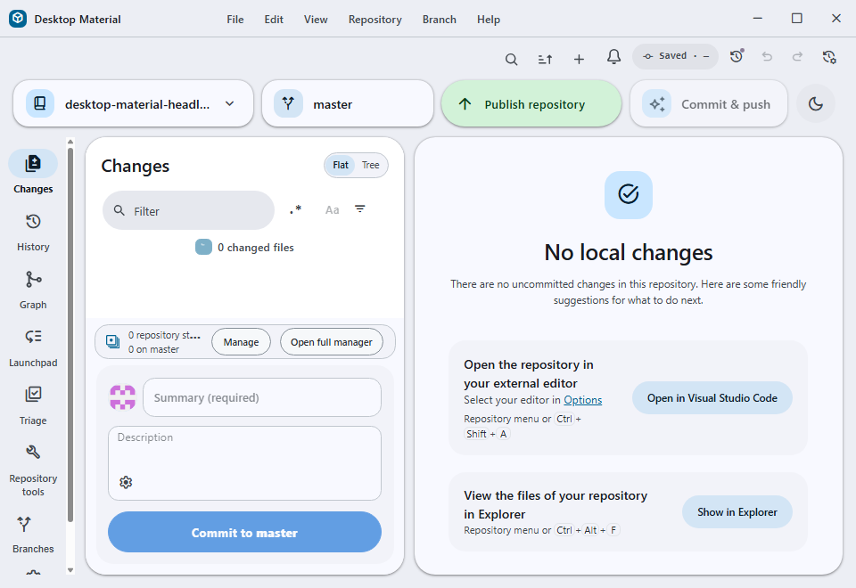 Desktop Material screenshot material-empty-repository-frozen-20260821.png. The Feature Gallery records no alt text and no caption describing this frame.