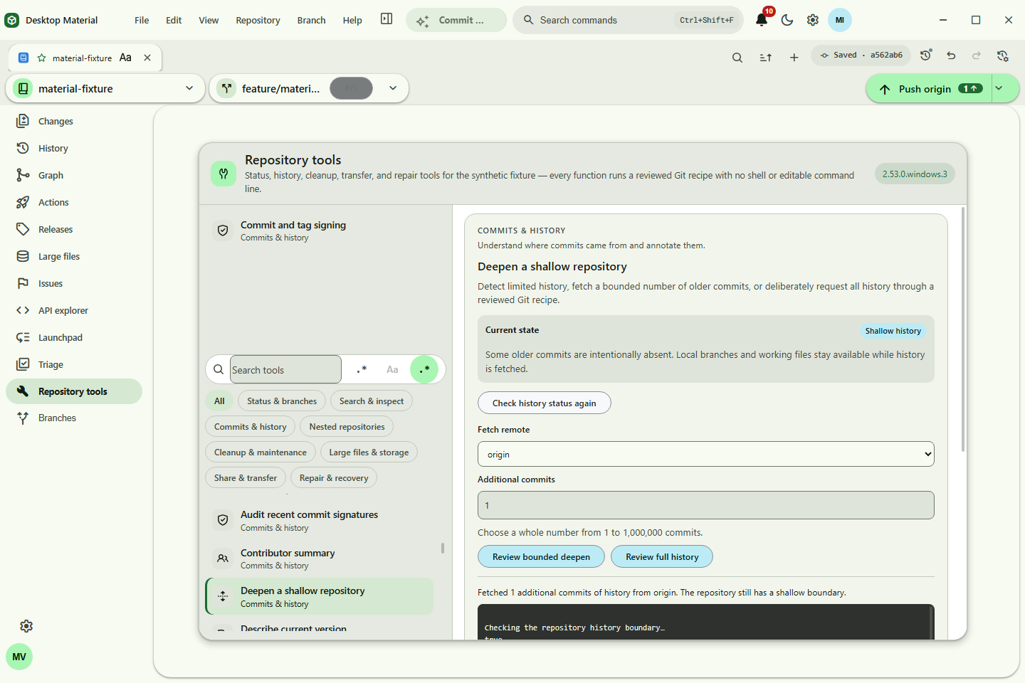 Deepen-history result without displaying the account used