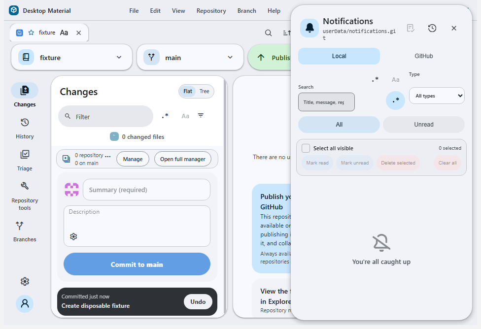 The command-palette notification-centre route opening the live notification side sheet