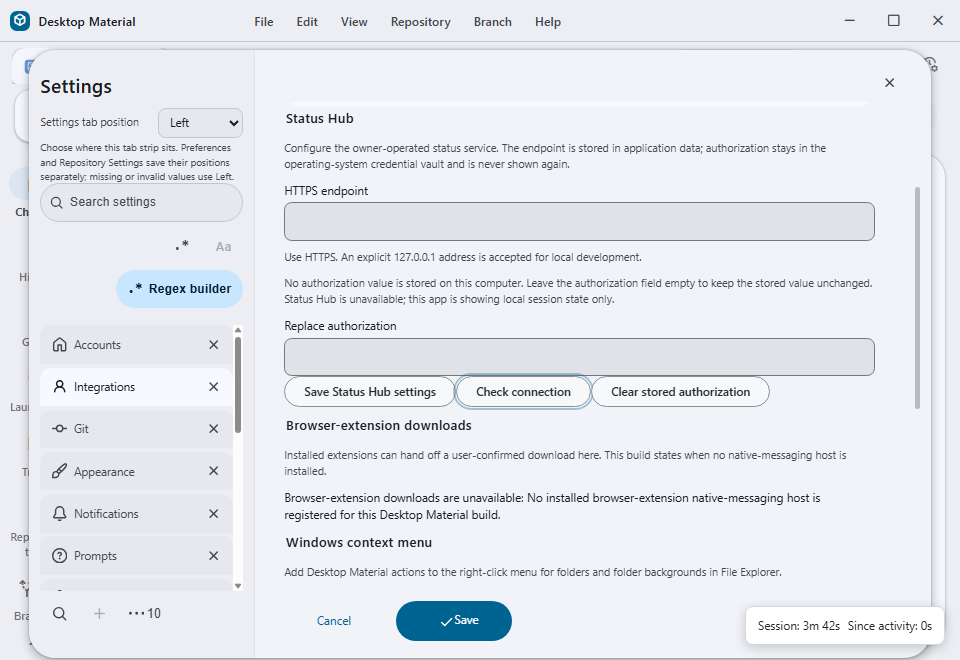Desktop Material screenshot material-status-hub-owner-settings-20260831.png. The Feature Gallery records no alt text and no caption describing this frame.