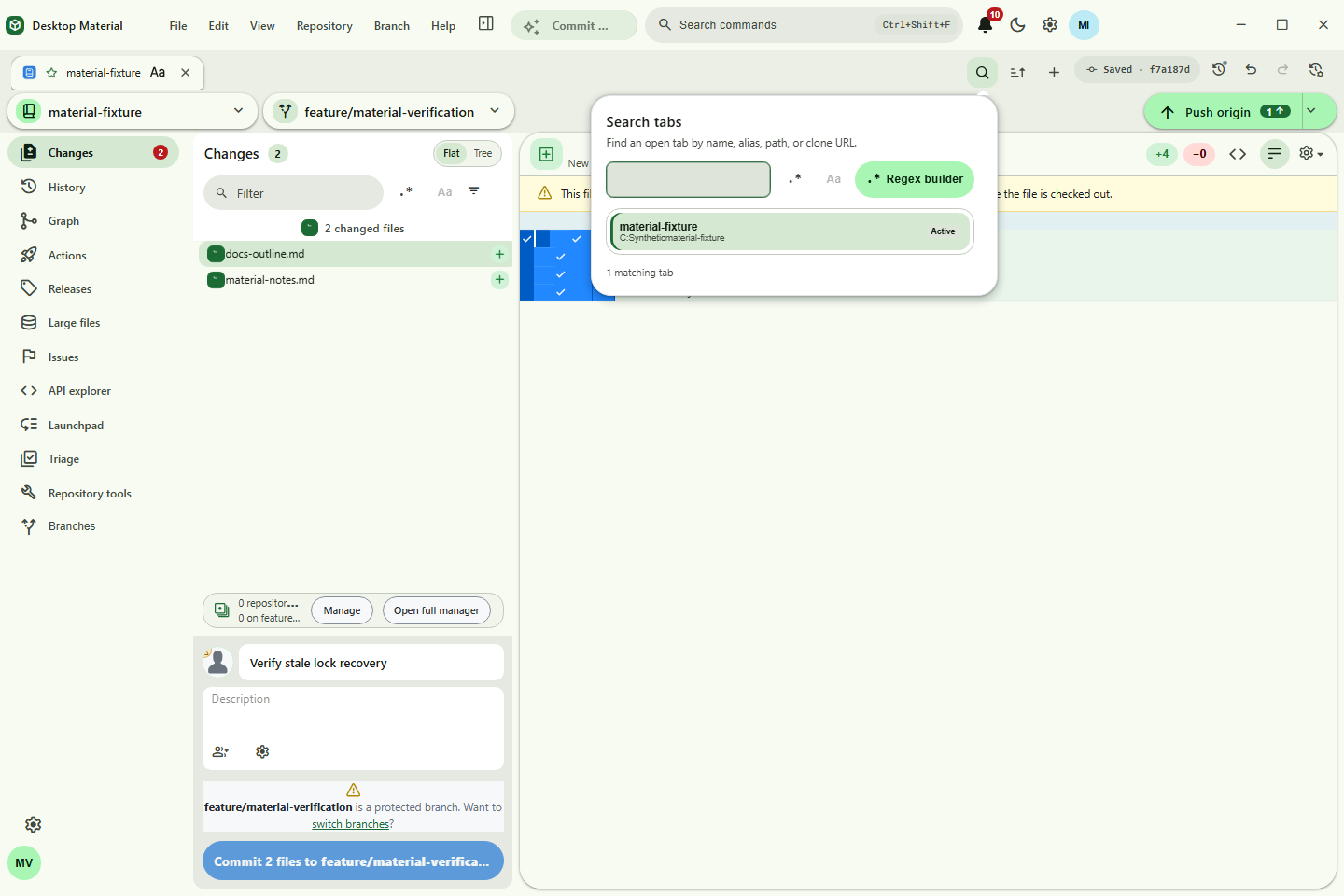 Runtime repository-tab search matching the active local fixture by name and path