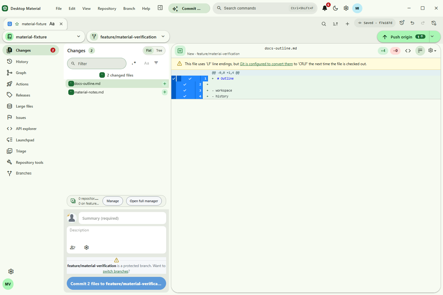 Desktop Material Changes workspace