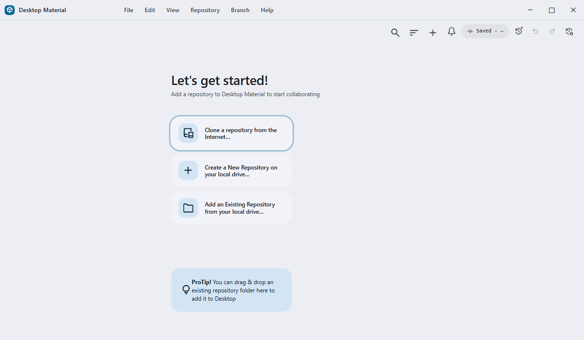 Desktop Material 4.0.133501 empty workspace in an isolated local profile